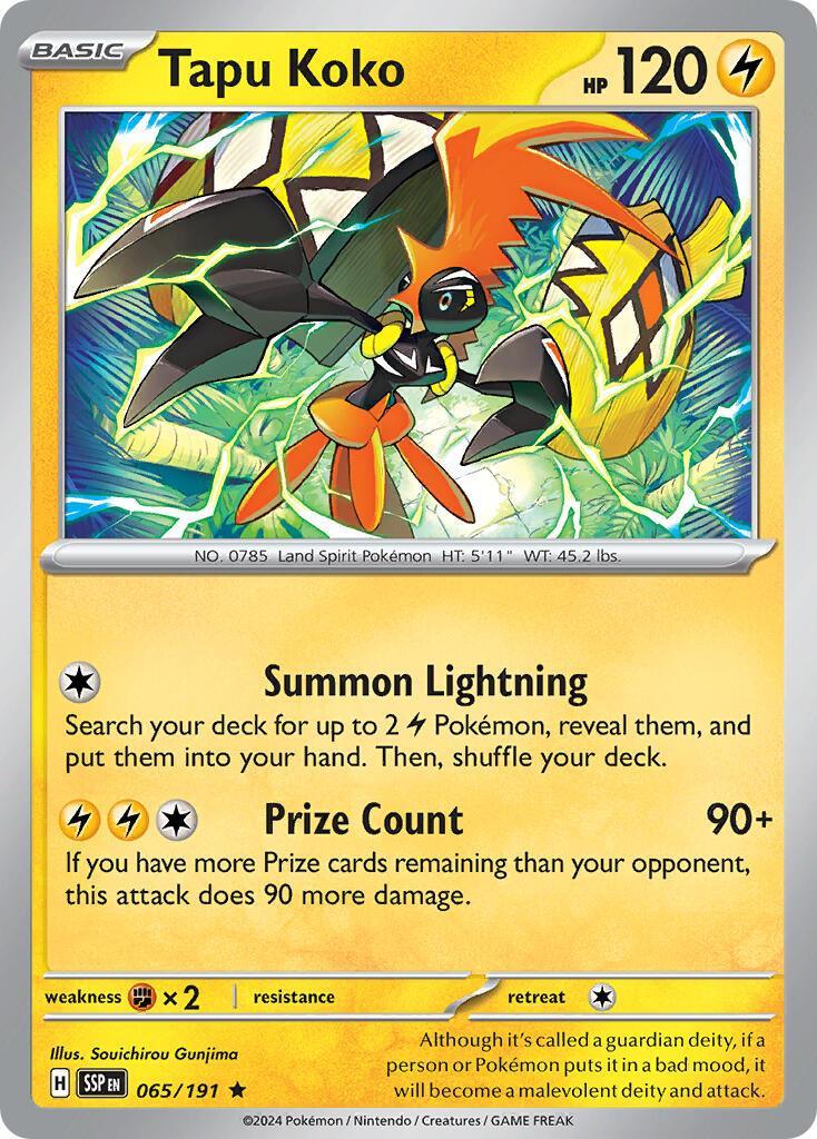 065, Fighting [x2], Lightning, Normal, Promo, Scarlet & Violet: Surging Sparks Tapu Koko (065/191) (Theme Deck Exclusive) [Scarlet & Violet: Surging Sparks] - Trading Card World