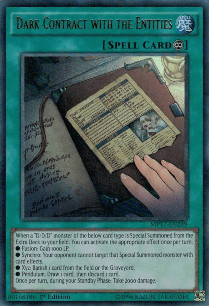 1st Edition, 2017 Mega-Tins Mega Pack, Continuous Spell, Spell, Ultra Rare Dark Contract with the Entities [MP17-EN239] Ultra Rare - Trading Card World