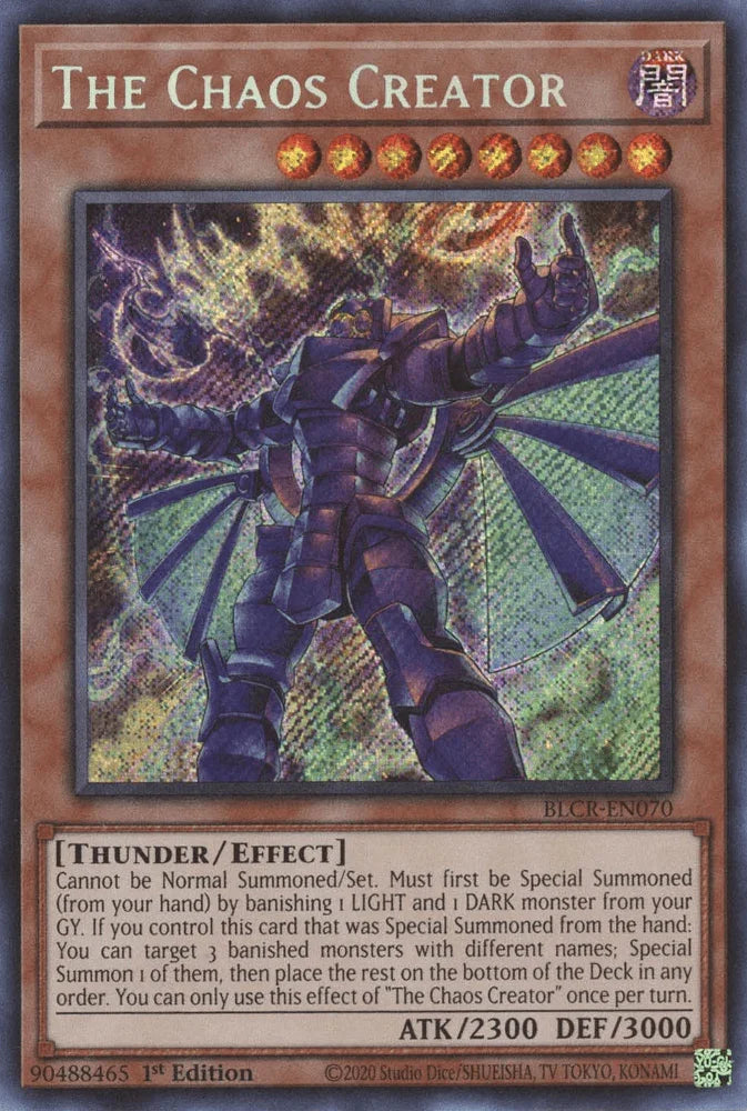 1st Edition, Battles of Legend: Crystal Revenge, Dark, Effect Monster, Secret Rare, Thunder The Chaos Creator [BLCR-EN070] Secret Rare - Trading Card World