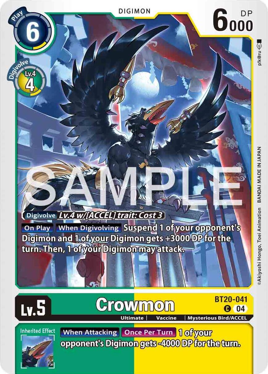 BT20-041, Common, Digimon, Green;Yellow, Mysterious Bird/ACCEL, Release Special Booster Ver.2.0, Ultimate, Vaccine Crowmon [BT20-041] [Release Special Booster Ver.2.0] - Trading Card World