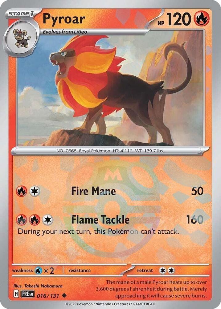 016, Scarlet & Violet: Prismatic Evolutions Pyroar (016/131) (Master Ball Pattern) [Scarlet & Violet: Prismatic Evolutions] - Trading Card World