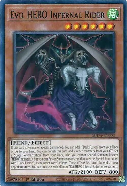1st Edition, Common, Effect Monster, Fiend, Supreme Darkness, Wind Evil HERO Infernal Rider [SUDA-EN003] Common - Trading Card World