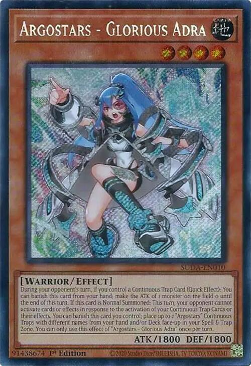 1st Edition, Earth, Effect Monster, Secret Rare, Supreme Darkness, Warrior Argostars - Glorious Adra [SUDA-EN010] Secret Rare - Trading Card World