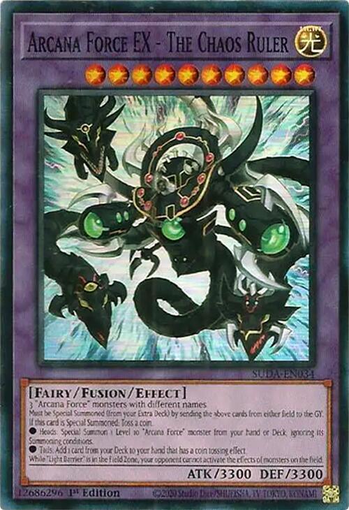 1st Edition, Fairy, Fusion/Effect Monster, Light, Super Rare, Supreme Darkness Arcana Force EX - The Chaos Ruler [SUDA-EN034] Super Rare - Trading Card World