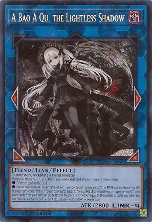 1st Edition, Dark, Fiend, Link/Effect Monster, Secret Rare, Supreme Darkness A Bao A Qu, the Lightless Shadow [SUDA-EN049] Secret Rare - Trading Card World