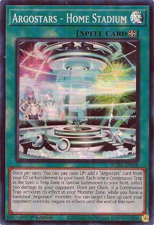 1st Edition, Field Spell, Spell, Super Rare, Supreme Darkness Argostars - Home Stadium [SUDA-EN058] Super Rare - Trading Card World