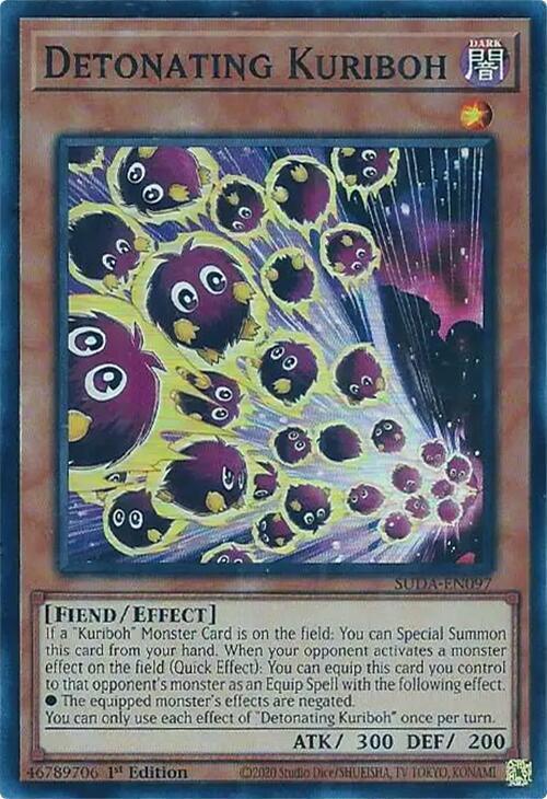 1st Edition, Dark, Effect Monster, Fiend, Super Rare, Supreme Darkness Detonating Kuriboh [SUDA-EN097] Super Rare - Trading Card World
