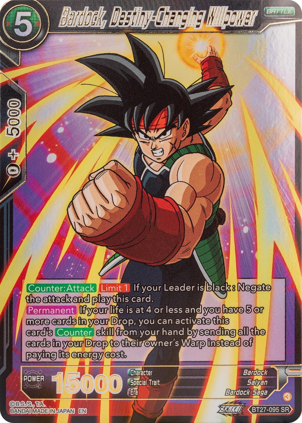 Bardock, Bardock Saga, Battle, Black, BT27-095, History of Z, Parallel Foil, Saiyan, Super Rare Bardock, Destiny-Changing Willpower (BT27-095) [History of Z] - Trading Card World