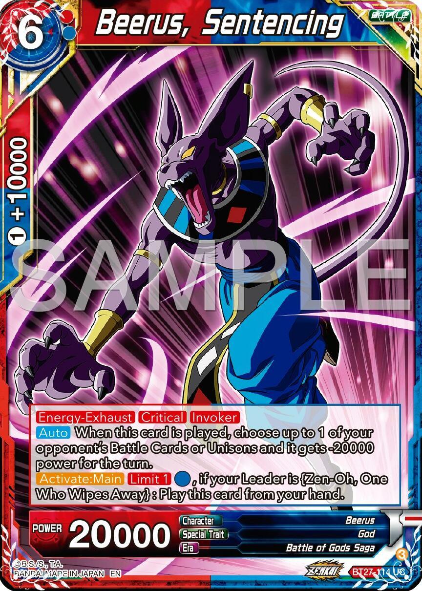 Battle, Battle of Gods Saga, Beerus, BT27-114, God, History of Z, Normal, Parallel Foil, Red;Blue, Uncommon Beerus, Sentencing (BT27-114) [History of Z] - Trading Card World