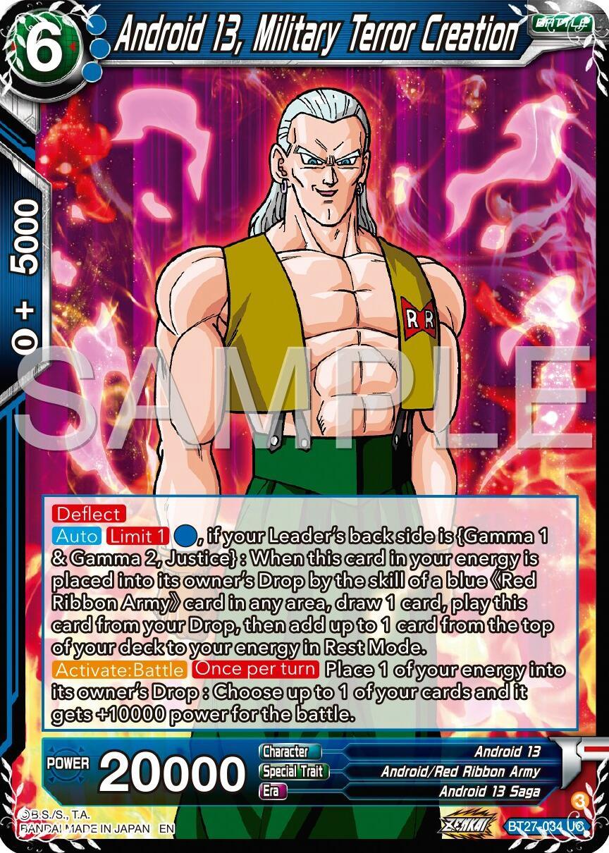 Android 13, Android 13 Saga, Android/Red Ribbon Army, Battle, Blue, BT27-034, History of Z, Normal, Parallel Foil, Uncommon Andhaid 13, Military Terror Creation (BT27-034) [History of Z] - Trading Card World