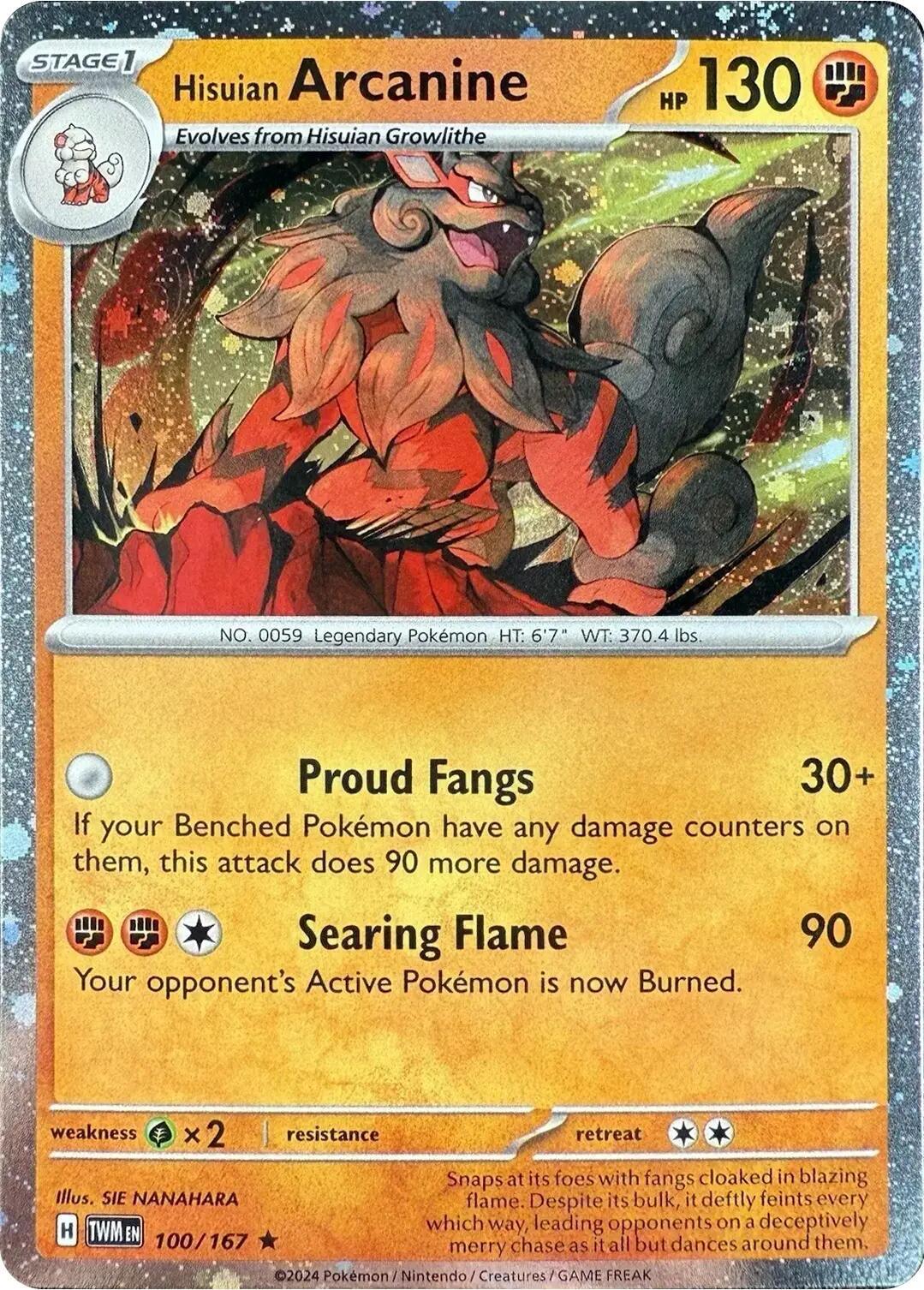 100, Fighting, Grass [x2], Holofoil, Rare, Scarlet & Violet: Twilight Masquerade Hisuian Arcanine (100/167) (Cosmos Holo) [Scarlet & Violet: Twilight Masquerade] - Trading Card World
