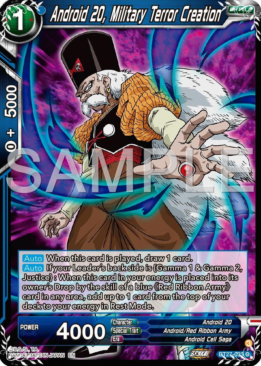 Android 20, Android Cell Saga, Android/Red Ribbon Army, Battle, Blue, BT27-033, Common, History of Z, Normal, Parallel Foil Android 20, Military Terror Creation (BT27-033) [History of Z] - Trading Card World