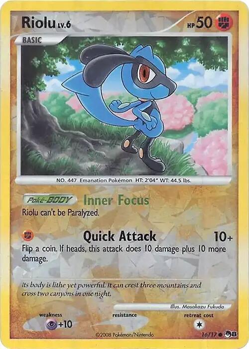 016, Common, Fighting, Holofoil, Miscellaneous Cards, Psychic [+10] Riolu (016/017) (Cracked Ice Holo) [Miscellaneous Cards] - Trading Card World
