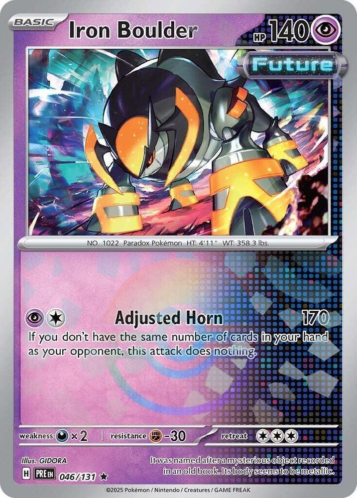 046, Darkness [x2], Fighting [-30], Holofoil, Psychic, Rare, Scarlet & Violet: Prismatic Evolutions Iron Boulder (046/131) (Poke Ball Pattern) [Scarlet & Violet: Prismatic Evolutions] - Trading Card World