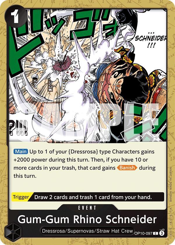 Common, Dressrosa, Event, Royal Blood, Straw Hat Crew, Supernovas Gum-Gum Rhino Schneider [Royal Blood] - Trading Card World