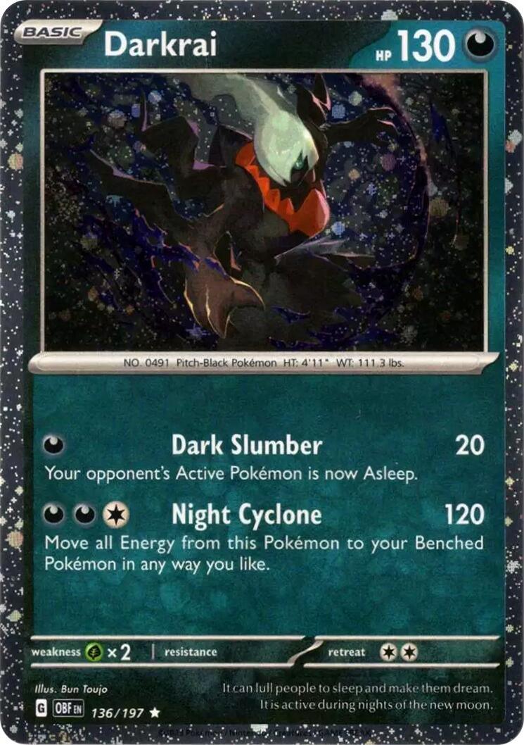 136, Darkness, Grass [x2], Holofoil, Rare, Scarlet & Violet: Obsidian Flames Darkrai (136/197) (Cosmos Holo) [Scarlet & Violet: Obsidian Flames] - Trading Card World