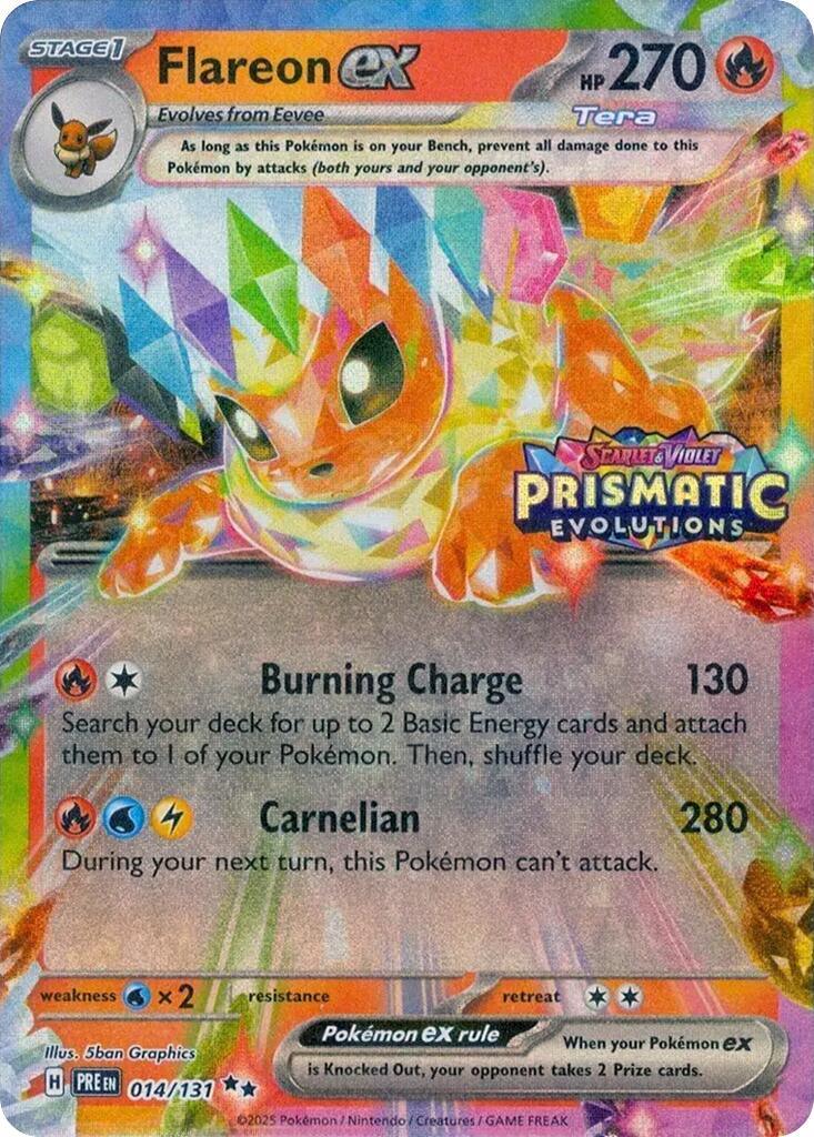 014, Fire, Holofoil, Promo, Scarlet & Violet: Prismatic Evolutions, Water [x2] Flareon ex (014/131) (Prismatic Evolutions Stamp) [Scarlet & Violet: Prismatic Evolutions] - Trading Card World