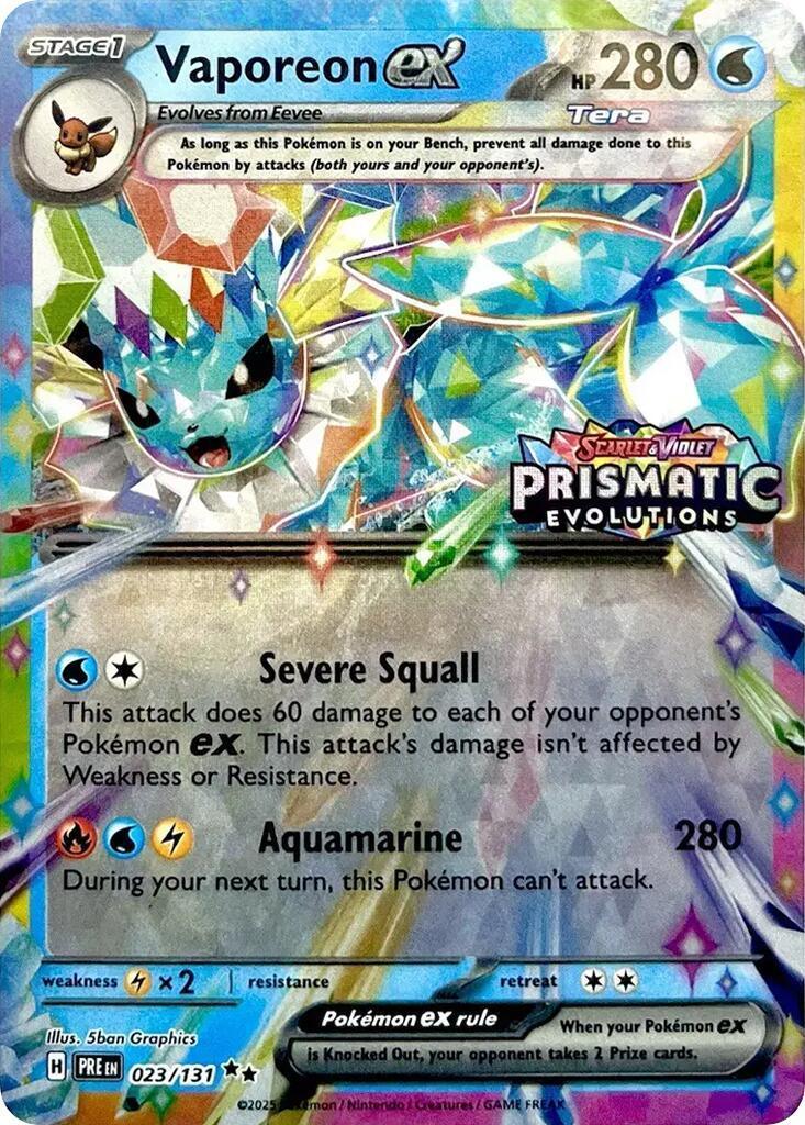 023, Holofoil, Lightning [x2], Promo, Scarlet & Violet: Prismatic Evolutions, Water Vaporeon ex (023/131) (Prismatic Evolutions Stamp) [Scarlet & Violet: Prismatic Evolutions] - Trading Card World
