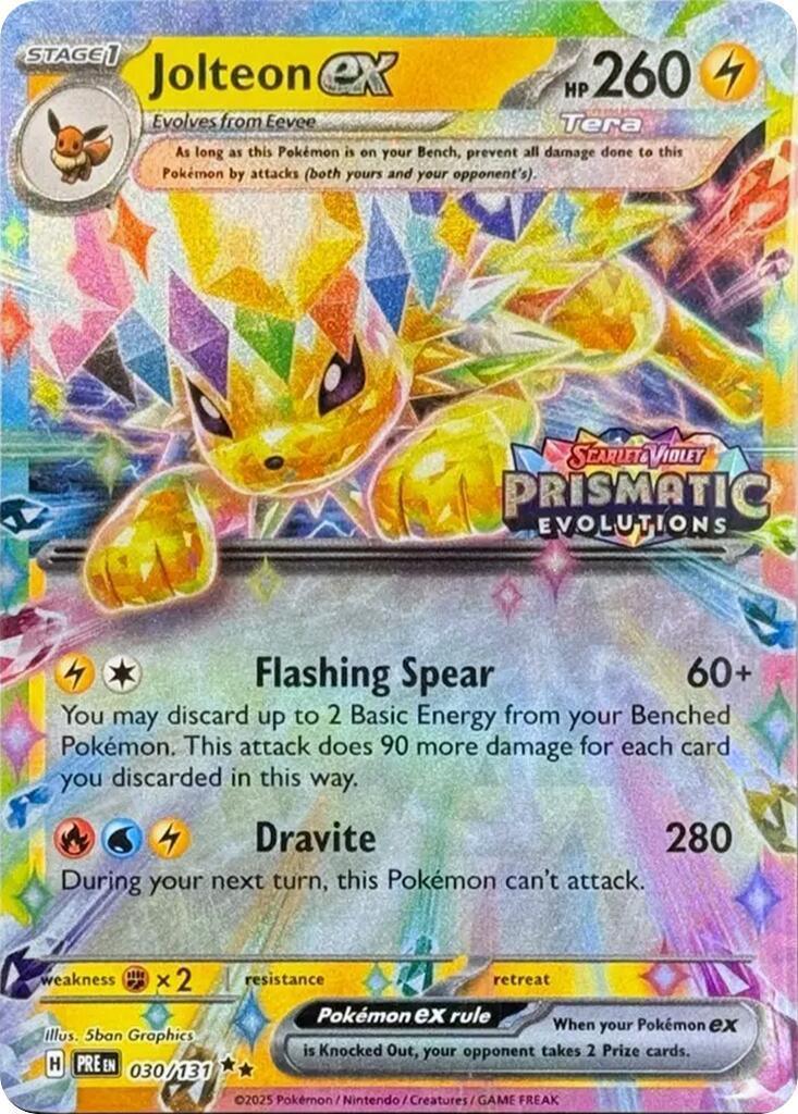 030, Fighting [x2], Holofoil, Lightning, Promo, Scarlet & Violet: Prismatic Evolutions Jolteon ex (030/131) (Prismatic Evolutions Stamp) [Scarlet & Violet: Prismatic Evolutions] - Trading Card World