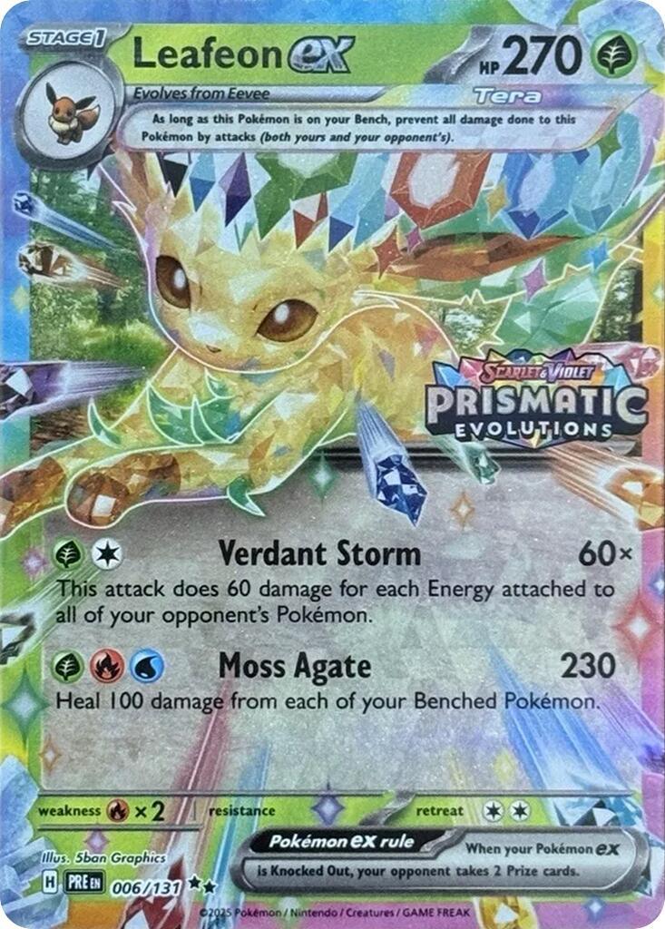 006, Fire [x2], Grass, Holofoil, Promo, Scarlet & Violet: Prismatic Evolutions Leafeon ex (006/131) (Prismatic Evolutions Stamp) [Scarlet & Violet: Prismatic Evolutions] - Trading Card World