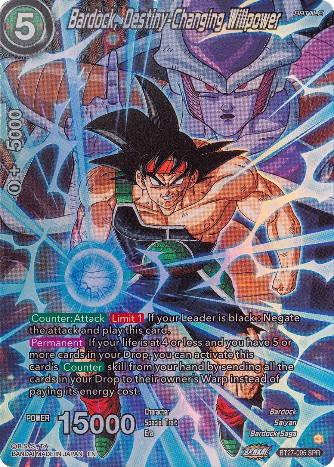 Bardock, Bardock Saga, Battle, Black, BT27-095, History of Z, Parallel Foil, Saiyan, Special Rare Bardock, Destiny-Changing Willpower (SPR) (BT27-095) [History of Z] - Trading Card World