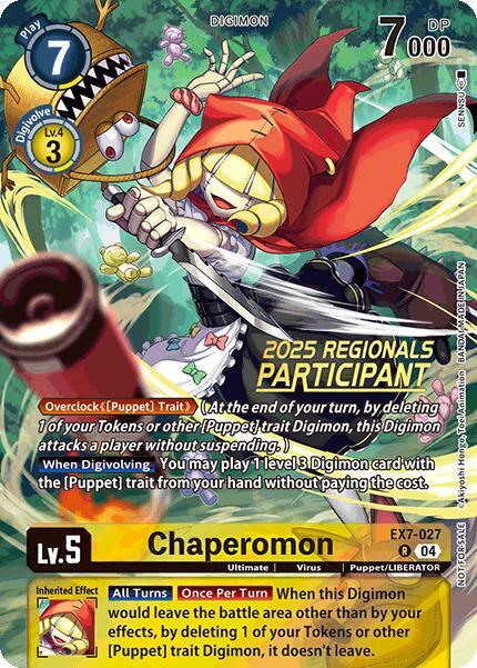 Digimon, Digimon LIBERATOR Promos, EX7-027, Puppet/LIBERATOR, Rare, Ultimate, Virus, Yellow Chaperomon [EX7-027] (2025 Regionals Participant) [Digimon LIBERATOR Promos] - Trading Card World