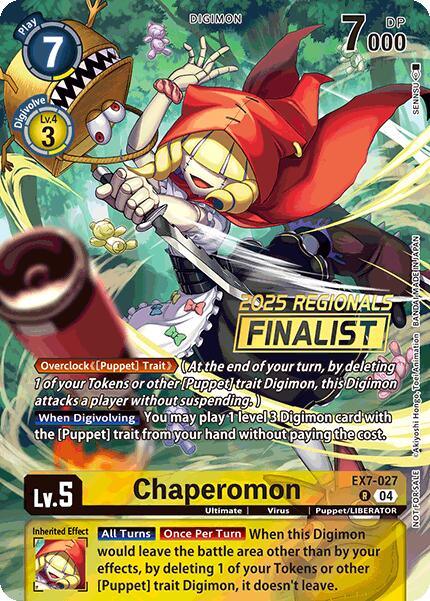 Digimon, Digimon LIBERATOR Promos, EX7-027, Puppet/LIBERATOR, Rare, Ultimate, Virus, Yellow Chaperomon [EX7-027] (2025 Regionals Finalist) [Digimon LIBERATOR Promos] - Trading Card World