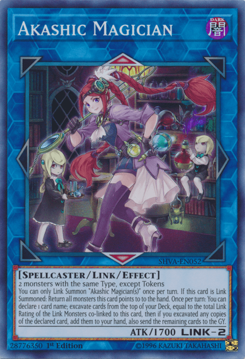 1st Edition, Dark, Link/Effect Monster, Shadows in Valhalla, Spellcaster, Super Rare Akashic Magician [SHVA-EN052] Super Rare - Trading Card World
