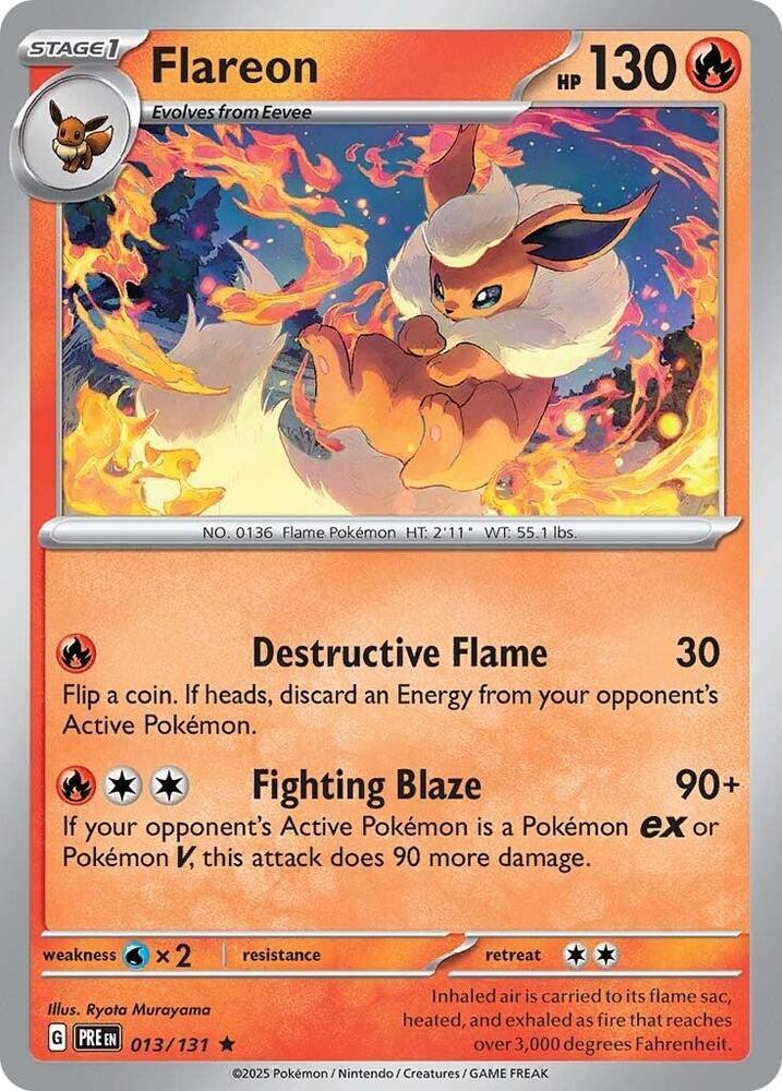 013, Fire, Holofoil, Rare, Reverse Holofoil, Scarlet & Violet: Prismatic Evolutions, Water [x2] Flareon (013/131) [Scarlet & Violet: Prismatic Evolutions] - Trading Card World