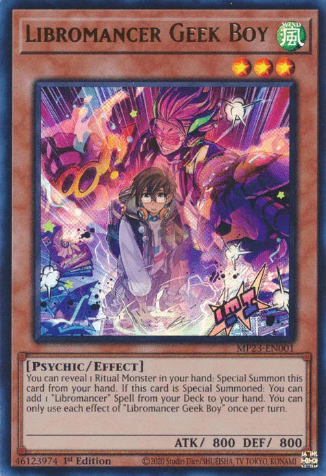 1st Edition, Dueling Heroes Collectors Tin - Mega Pack (25th Anniversary Edition), Effect Monster, Psychic, Ultra Rare, Wind Libromancer Geek Boy [MP23-EN001] Ultra Rare - Trading Card World