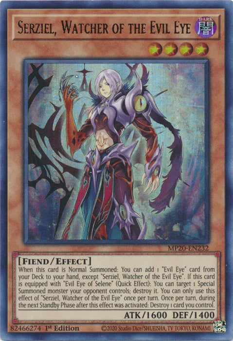 1st Edition, 2020 Tin of Lost Memories, Dark, Effect Monster, Fiend, Ultra Rare Serziel, Watcher of the Evil Eye [MP20-EN232] Ultra Rare - Trading Card World