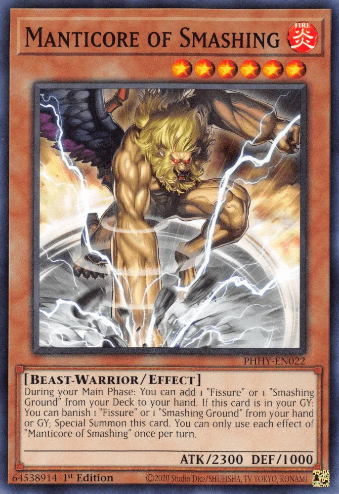 1st Edition, Beast-Warrior, Common, Effect Monster, Fire, Photon Hypernova Manticore of Smashing [PHHY-EN022] Common - Trading Card World