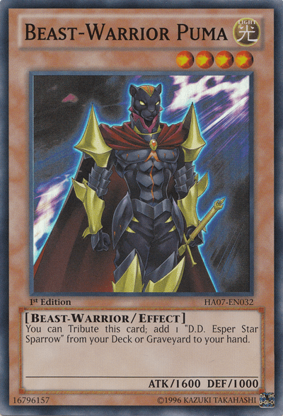 1st Edition, Beast-Warrior, Effect Monster, Hidden Arsenal 7: Knight of Stars, Light, Super Rare, Unlimited Beast-Warrior Puma [HA07-EN032] Super Rare - Trading Card World