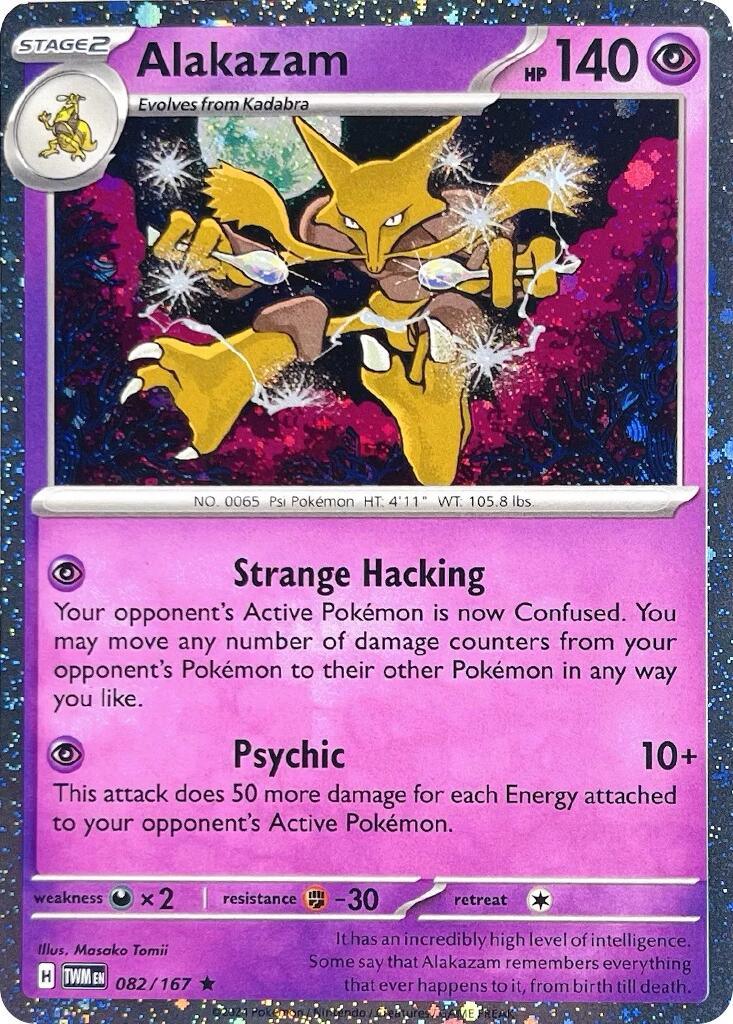 082, Darkness [x2], Fighting [-30], Holofoil, Psychic, Rare, Scarlet & Violet: Twilight Masquerade Alakazam (082/167) (Cosmos Holo) [Scarlet & Violet: Twilight Masquerade] - Trading Card World
