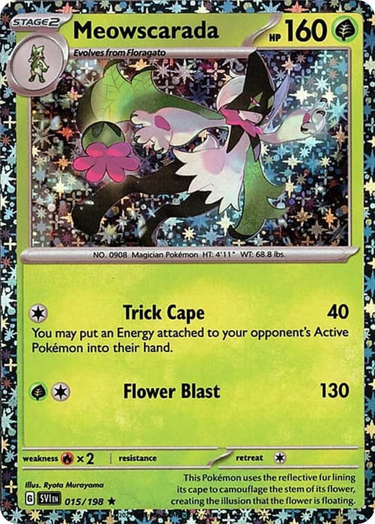 015, Fire [x2], Grass, Holofoil, Miscellaneous Cards, Rare Meowscarada (015/198) (Sparkle Holo) [Miscellaneous Cards] - Trading Card World