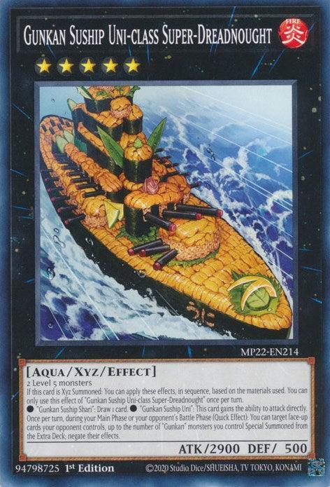 1st Edition, 2022 Tin of the Pharaoh's Gods, Aqua, Common, Fire, Xyz/Effect Monster Gunkan Suship Uni-class Super-Dreadnought [MP22-EN214] Common - Trading Card World