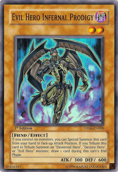 1st Edition, Dark, Duelist Pack 6: Jaden Yuki 3, Effect Monster, Fiend, Super Rare, Unlimited Evil Hero Infernal Prodigy [DP06-EN008] Super Rare - Trading Card World