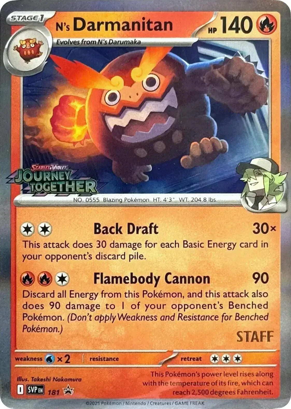 181, Fire, Holofoil, Promo, Scarlet & Violet: Black Star Promos, Water [x2] N's Darmanitan (181) (Prerelease Staff) [Scarlet & Violet: Black Star Promos] - Trading Card World