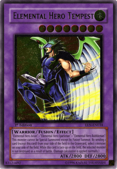 1st Edition, Elemental Energy, Fusion/Effect Monster, Ultimate Rare, Unlimited, Warrior, Wind Elemental Hero Tempest [EEN-EN034] Ultimate Rare - Trading Card World