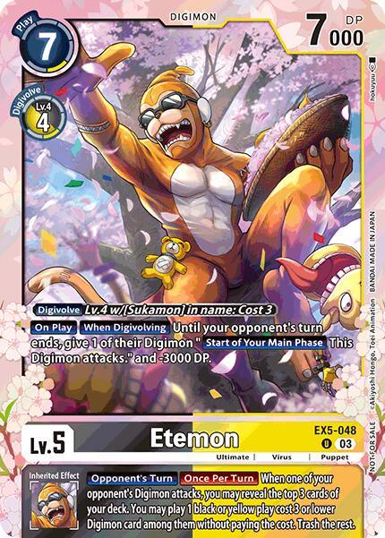 Animal Colosseum Promos, Digimon, EX5-048, Puppet, Ultimate, Uncommon, Virus, Yellow;Black Etemon [EX5-048] (Regulation Battle Vol. 1) [Animal Colosseum Promos] - Trading Card World