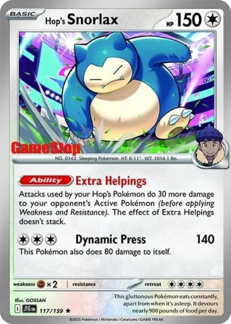 117, Colorless, Fighting [x2], Holofoil, Promo, Scarlet & Violet: Journey Together Hop's Snorlax (117/159) (GameStop) (Cosmos Holo) [Scarlet & Violet: Journey Together] - Trading Card World
