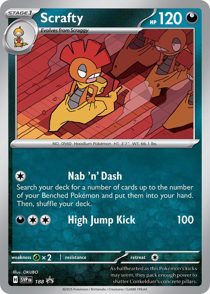 188, Darkness, Grass [x2], Holofoil, Promo, Scarlet & Violet: Black Star Promos Scrafty (188) [Scarlet & Violet: Black Star Promos] - Trading Card World