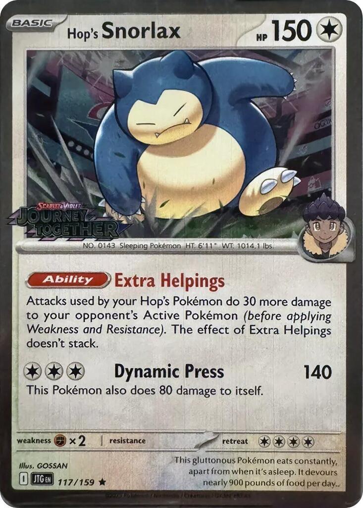 117, Colorless, Fighting [x2], Holofoil, Promo, Scarlet & Violet: Journey Together Hop's Snorlax (117/159) (Cosmos Holo) [Scarlet & Violet: Journey Together] - Trading Card World