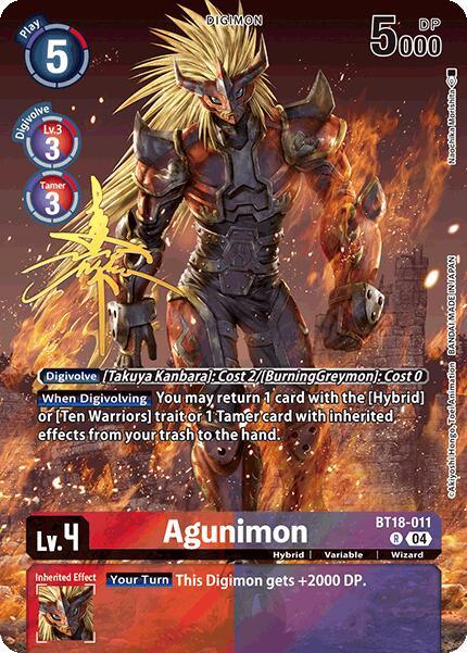 BT18-011, Digimon, Hybrid, Rare, Red;Purple, Variable, Wizard, World Convergence Agunimon [BT18-011] (Rare Pull) [World Convergence] - Trading Card World