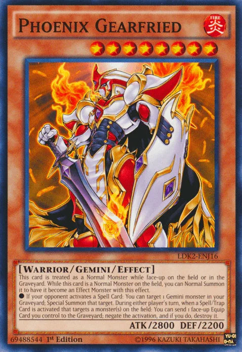 1st Edition, Common, Fire, Gemini/Effect Monster, Legendary Decks II, Unlimited, Warrior Phoenix Gearfried [LDK2-ENJ16] Common - Trading Card World