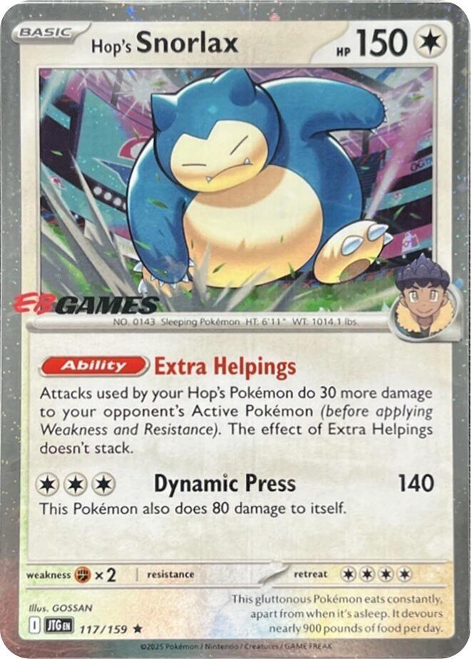 117, Colorless, Fighting [x2], Holofoil, Promo, Scarlet & Violet: Journey Together Hop's Snorlax (117/159) (EB Games) (Cosmos Holo) [Scarlet & Violet: Journey Together] - Trading Card World