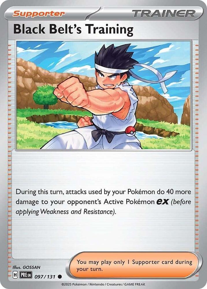 097, Common, Normal, Reverse Holofoil, Scarlet & Violet: Prismatic Evolutions, Supporter Black Belt's Training (097/131) [Scarlet & Violet: Prismatic Evolutions] - Trading Card World