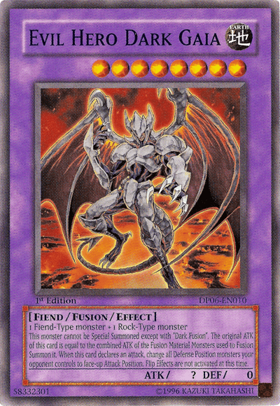 1st Edition, Common, Duelist Pack 6: Jaden Yuki 3, Earth, Fiend, Fusion/Effect Monster, Unlimited Evil Hero Dark Gaia [DP06-EN010] Common - Trading Card World