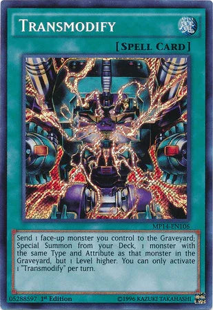 1st Edition, 2014 Mega-Tins Mega Pack, Normal Spell, Secret Rare, Spell Transmodify [MP14-EN106] Secret Rare - Trading Card World