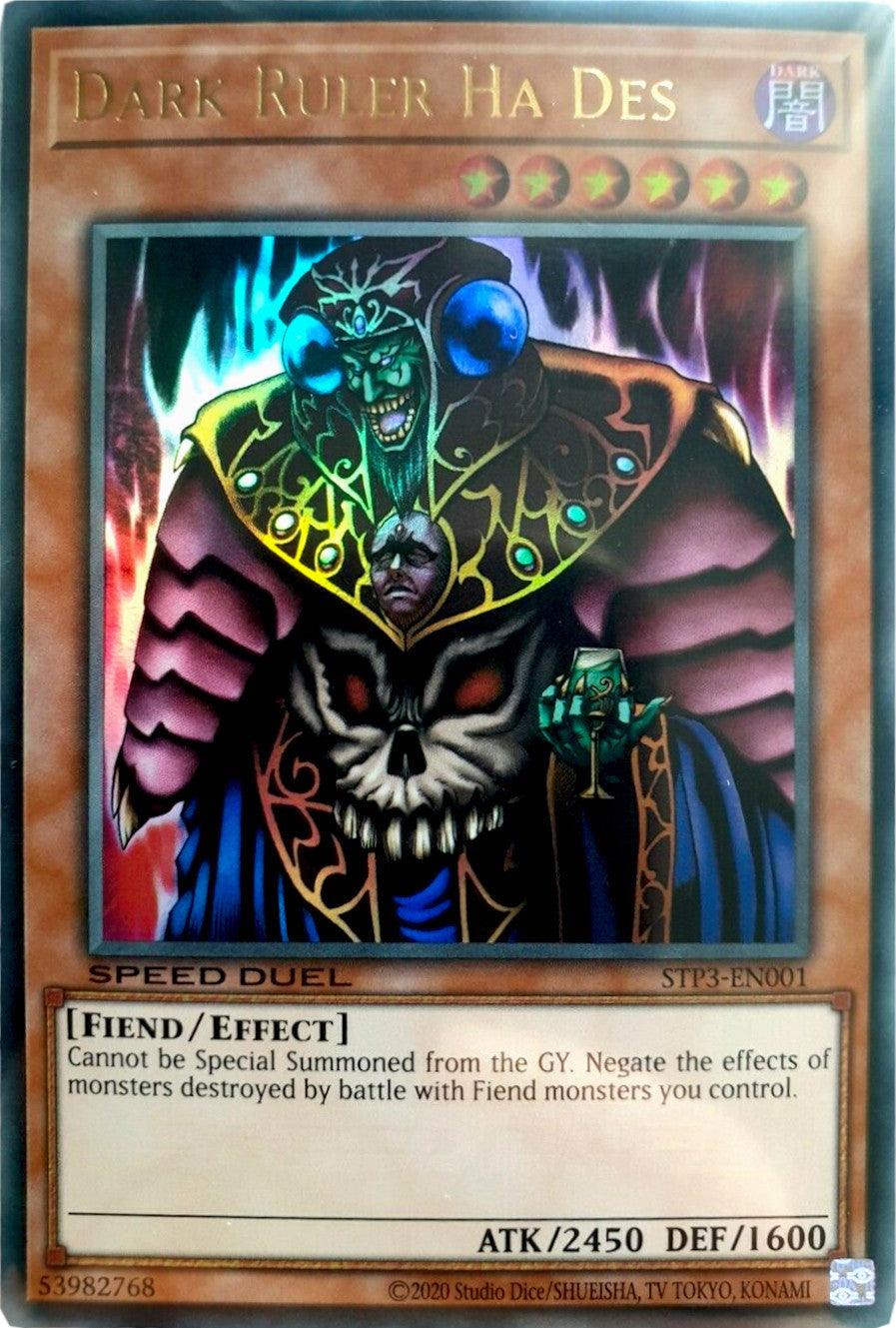 Dark, Effect Monster, Fiend, Speed Duel: Tournament Pack 3, Ultra Rare, Unlimited Dark Ruler Ha Des [STP3-EN001] Ultra Rare - Trading Card World